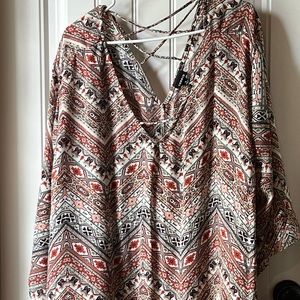 Torrid Aztec Print Criss-cross Blouse